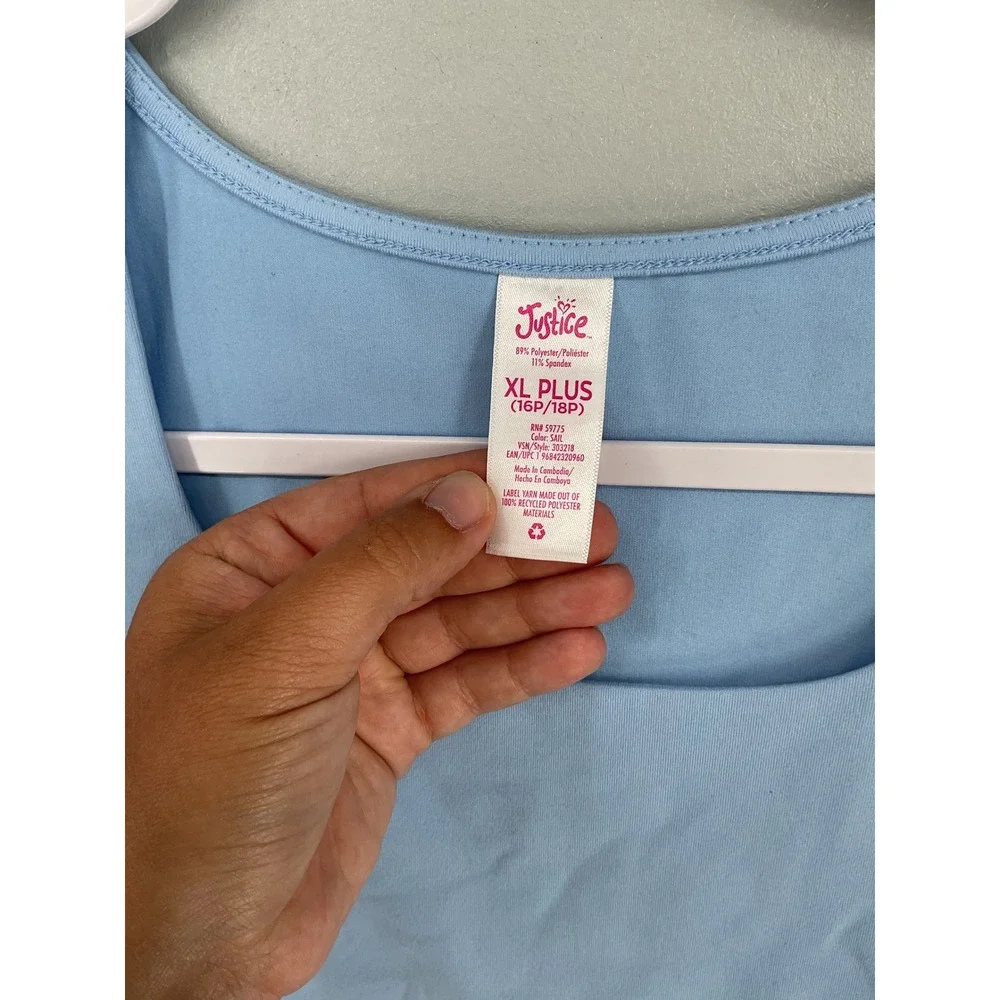 Justice Girls Seamless Top Cap Sleeve Square Neck Sail Blue XL Plus 16P 18P